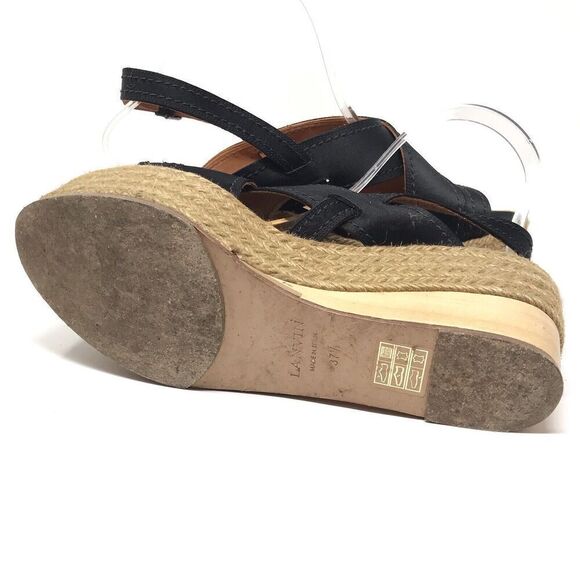 Lanvin Black Satin Wedge Platform Sandal Espadrille Heel Women’s Size 37.5 6 - Picture 11 of 13